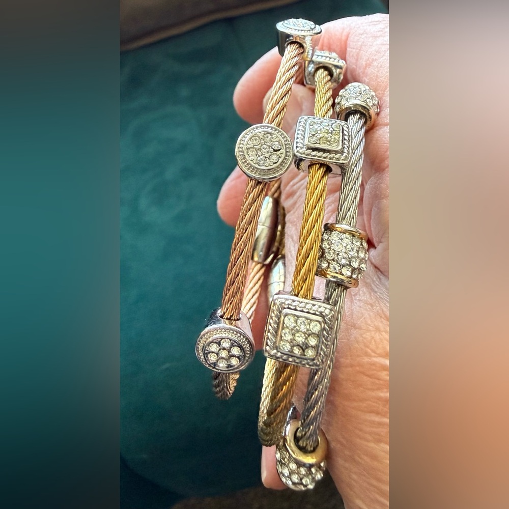 Elegant Gold and Silver Tone Cable Bracelet - Picture 5 of 6